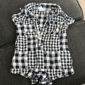 Old navy blue and white checked collared outfit.